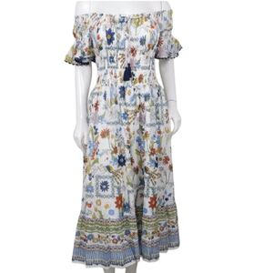 Tory Burch Meadow Folly Floral Off Shoulder Drawstring Dress M (72025)